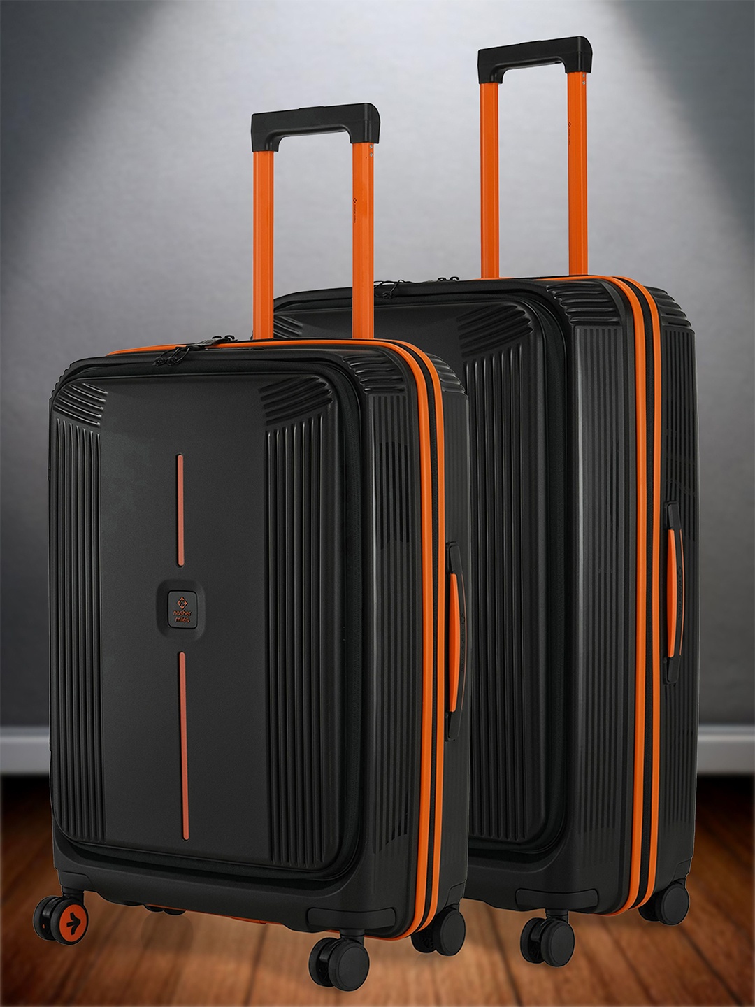 

Nasher Miles Alexandria Polypropylene Set of 2 M/L Black Orange Trolley Bags (65-75 cm)