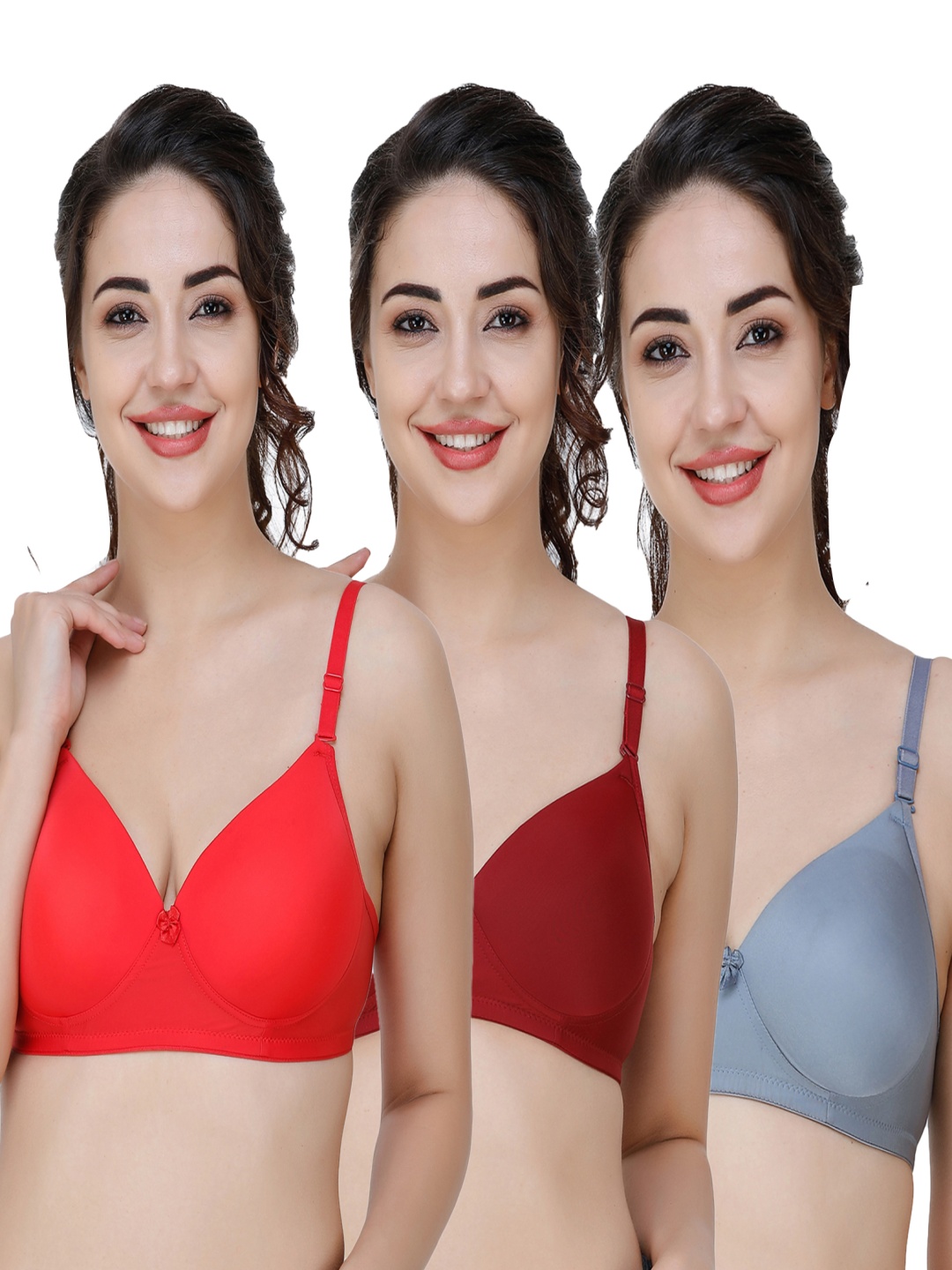 

College Girl Women Pack of 3 Full Coverage Padded Bra, Red