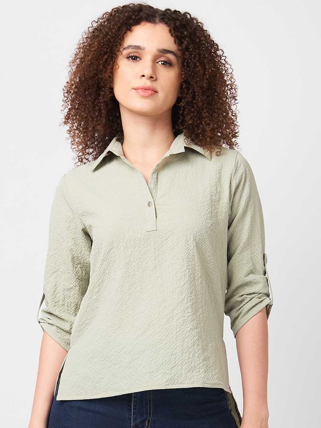 

Iti Women Spread Collar Solid Casual Shirt, Green