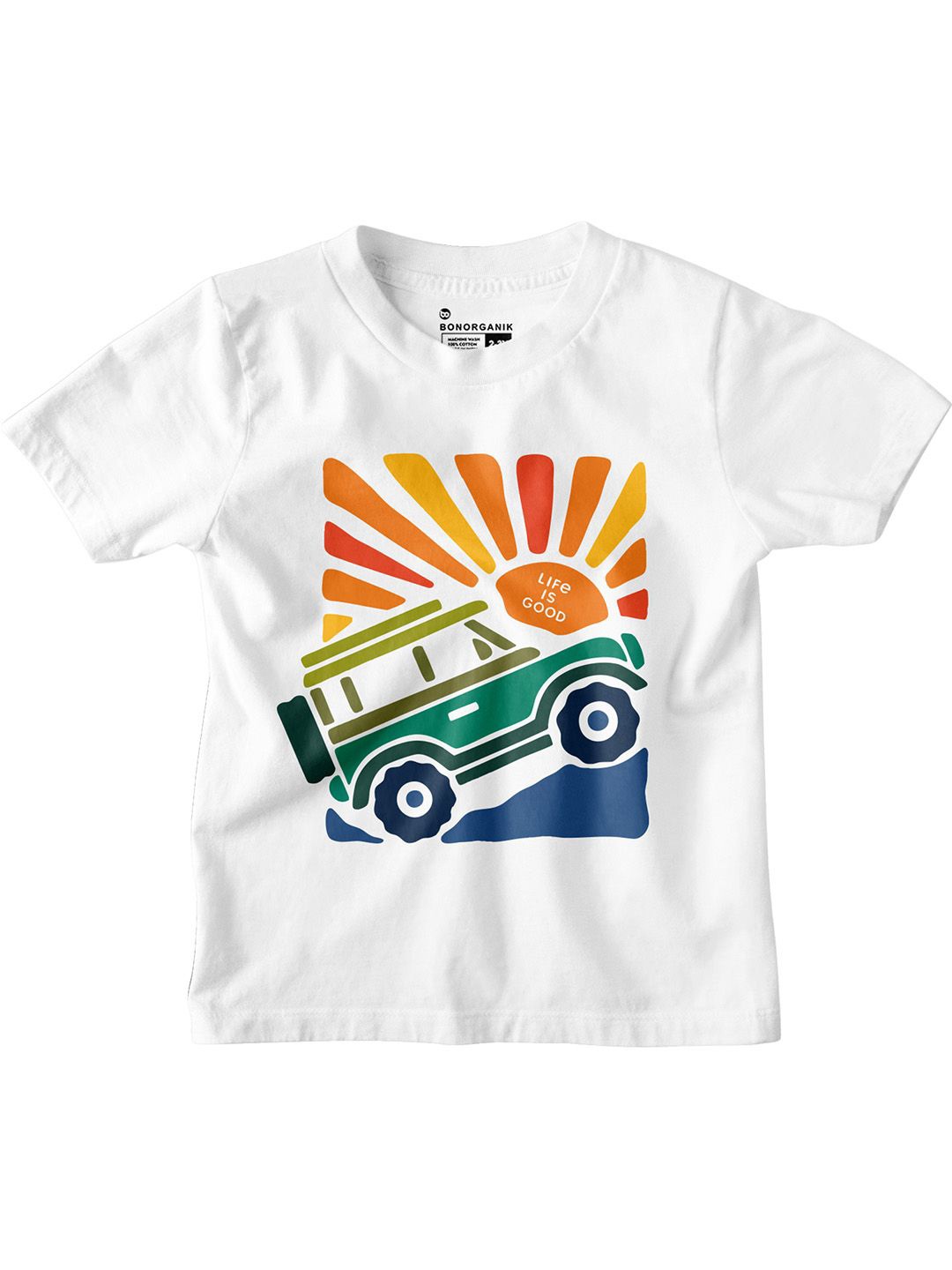 

BonOrganik Boys Graphic Printed Round Neck Cotton T-shirt, White