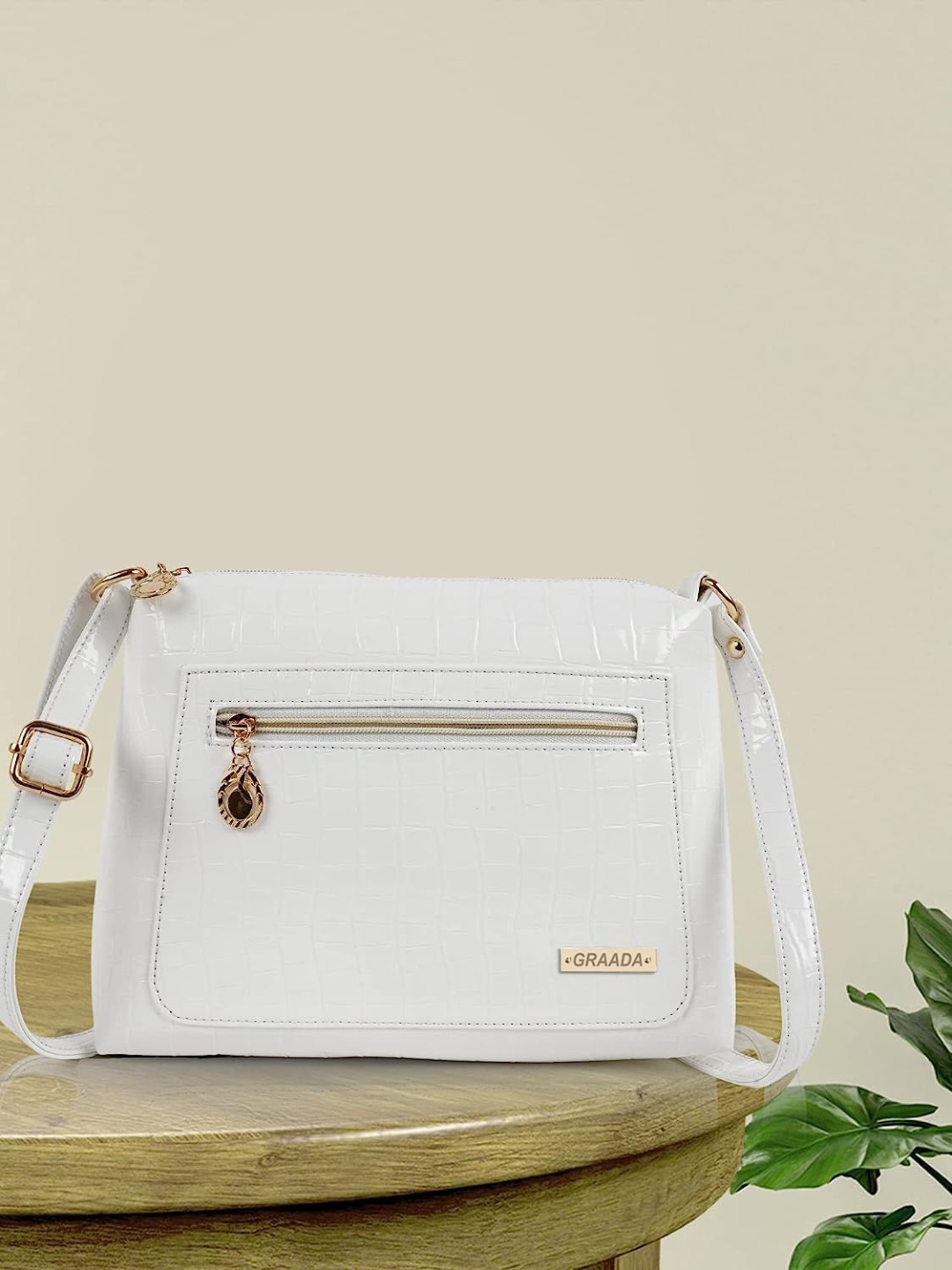 

GRAADA Women Solid Crossbody Leather Sling Bag, White