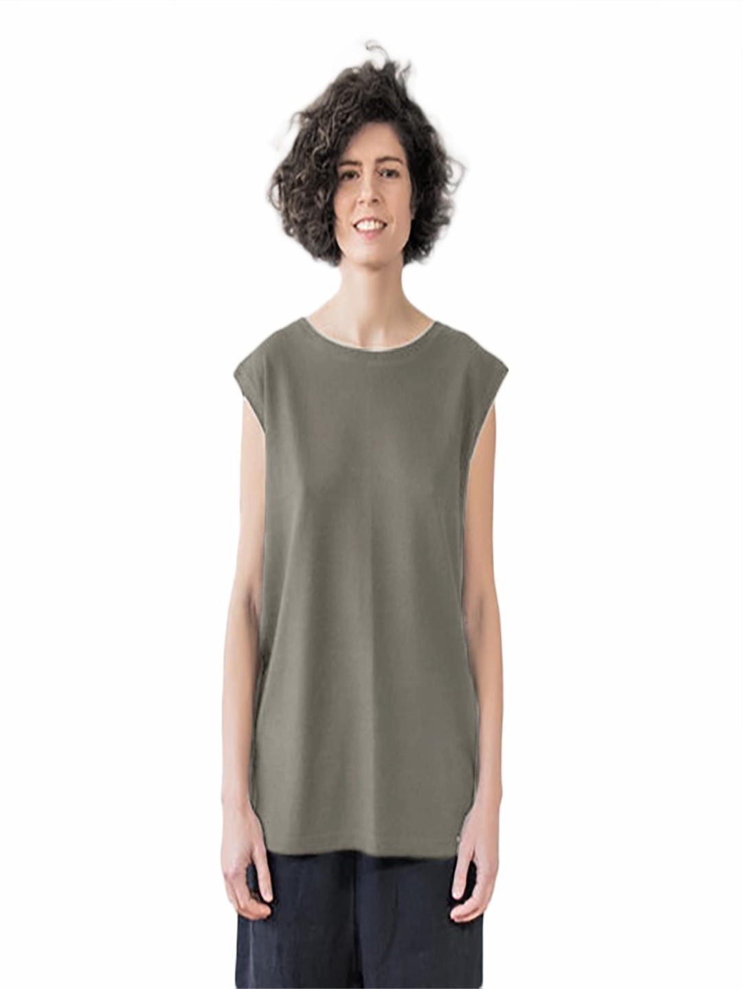 

NOTWILD Women Solid Round Neck Cotton T-shirt, Grey