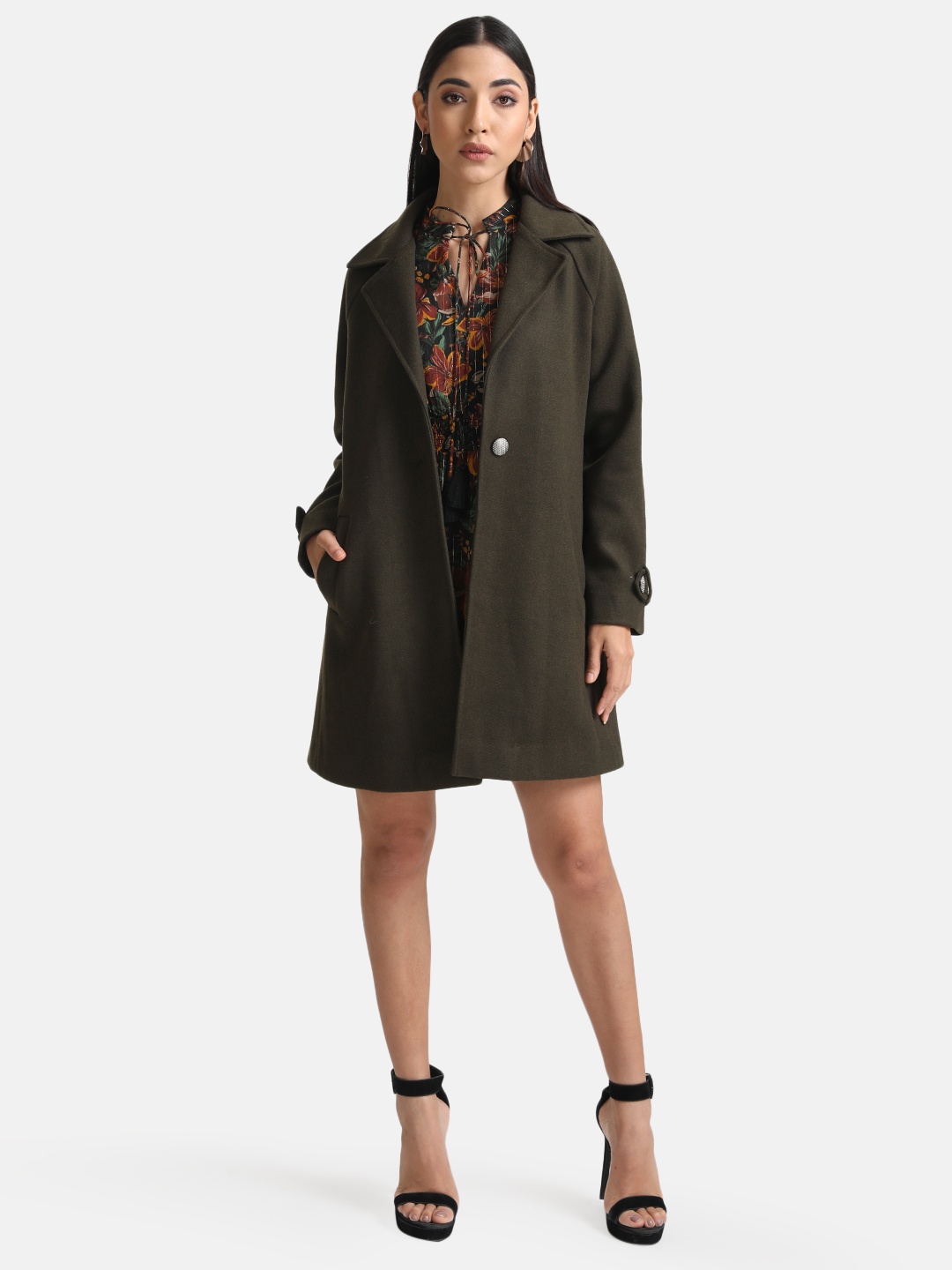 

Kazo Overcoat With Elasticated Back, Olive