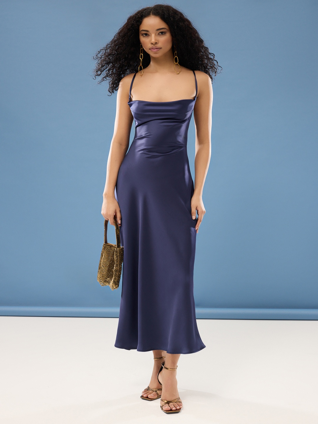 

Trendyol Women Shoulder Straps Sheath Midi Dress, Blue