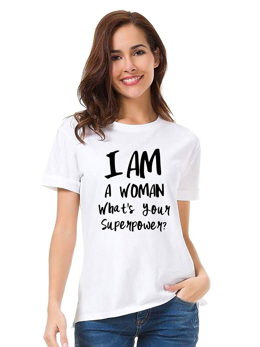 

VLAM Women Typography Printed Casual T-shirt, White