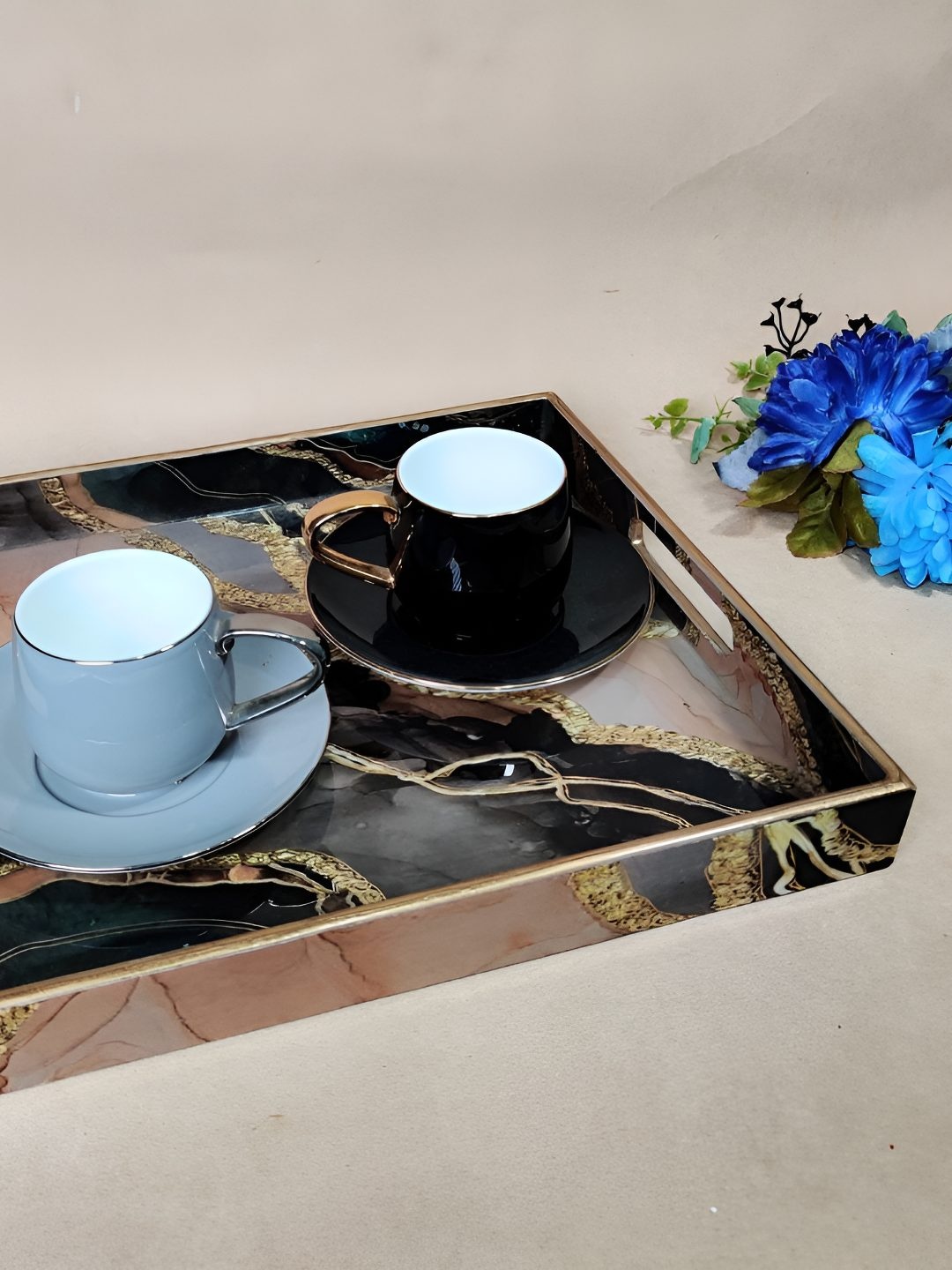 

THE HOME CO. Bronze-Toned 2025 MDF 1 Pieces Easy to Clean Serving Tray