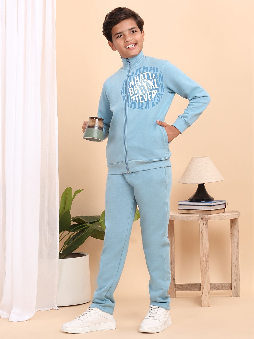 

Sweet Dreams Boys Printed Mock Collar Mid-Rise Tracksuit, Blue