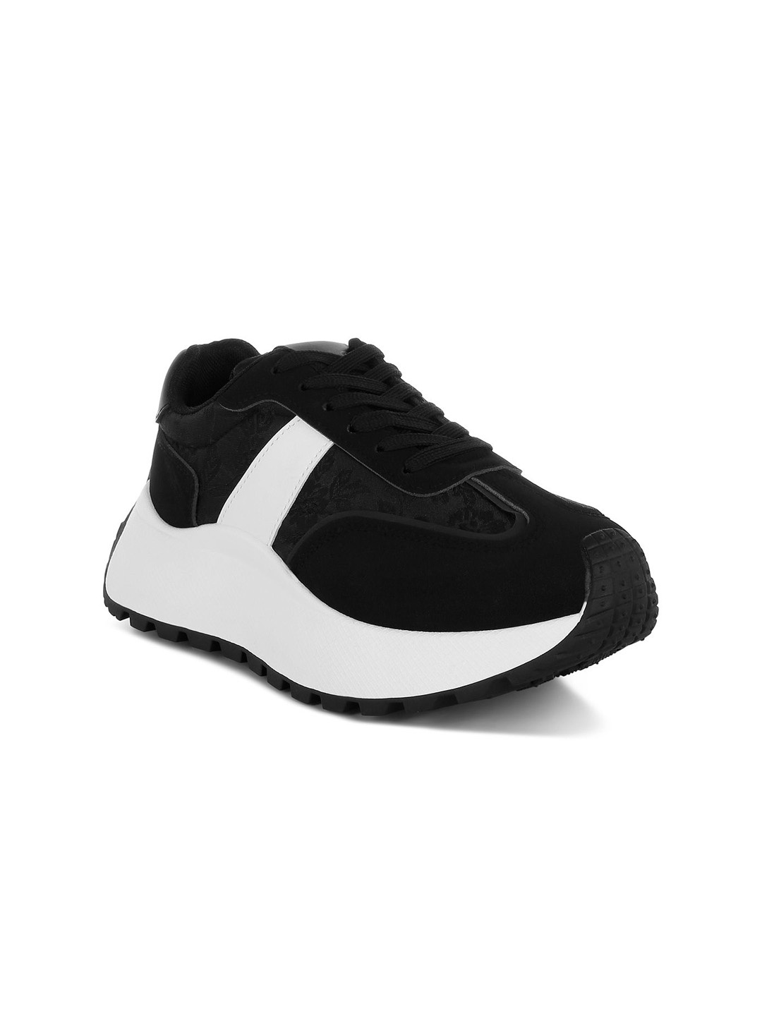 

London Rag Women Chunky Anti-Skid Colourblocked Lace-Up Sneakers, Black