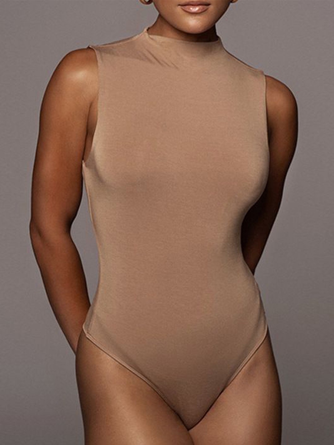 

StyleCast x Revolte Women Round Neck Bodysuit, Khaki