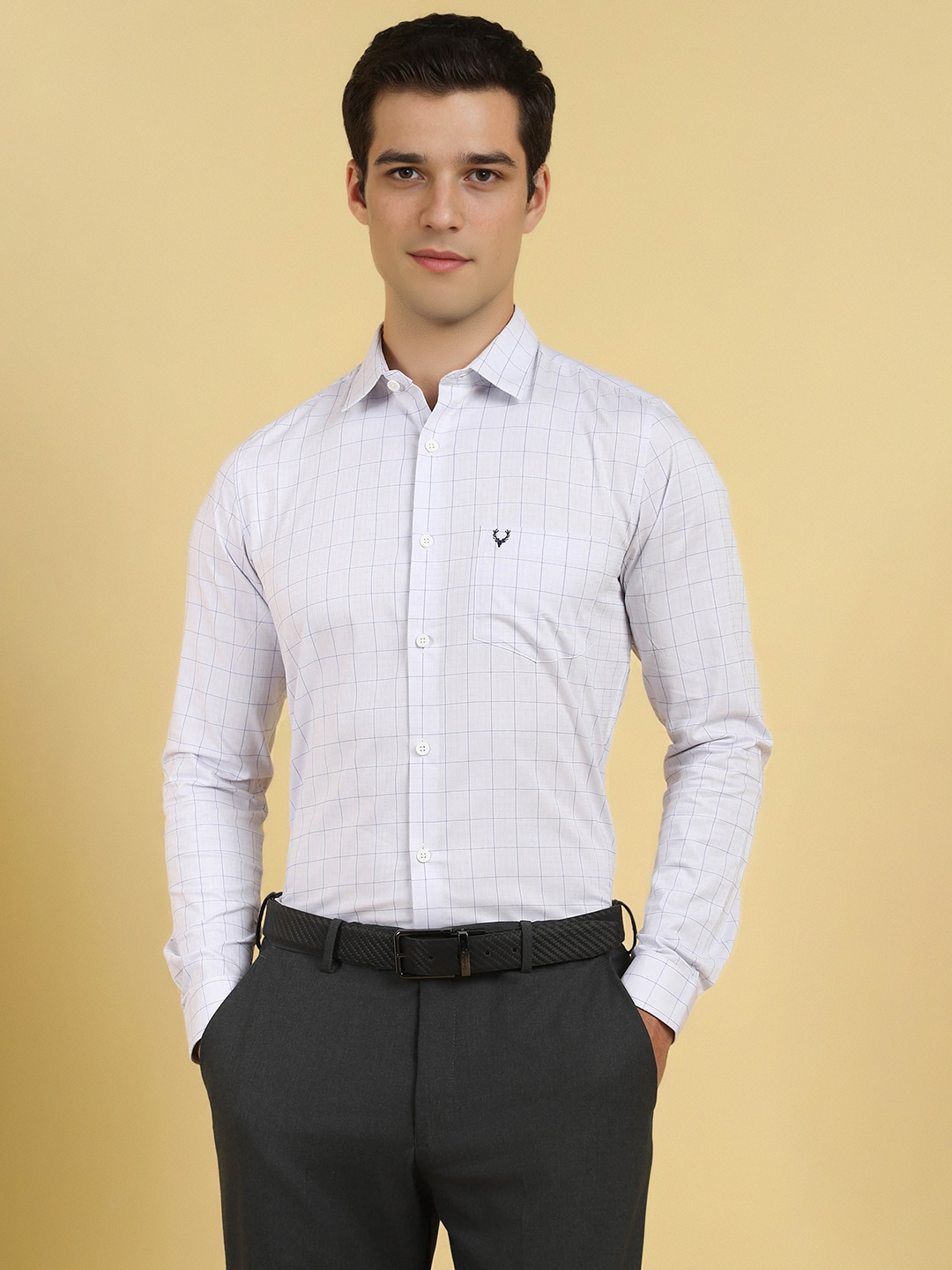 

Allen Solly Men Slim Fit Spread Collar Checked Cotton Formal Shirt, White