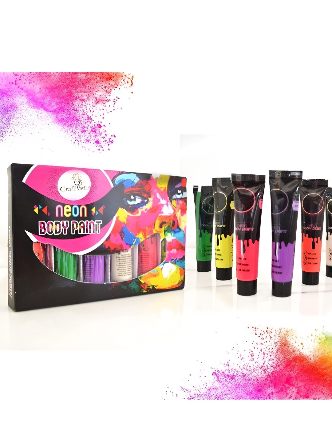 

CraftVatika Red and Yellow 6 Pieces Neon Body Paint for Holi Festival
