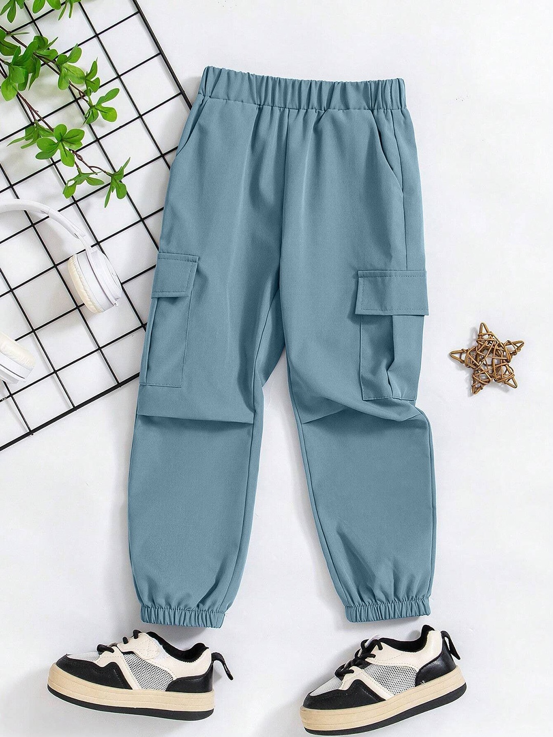 

BAESD Unisex Kids Cotton Relaxed Straight Leg High-Rise Joggers Cargo Styles Trousers, Turquoise blue