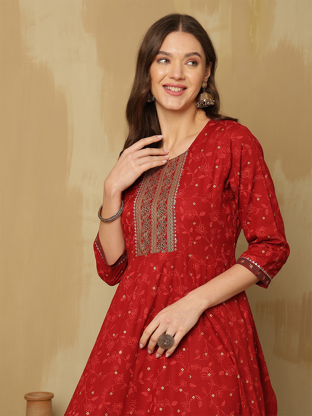 

Anouk Women Ethnic Motifs Printed A-Line Midi Ethnic Dresses, Red