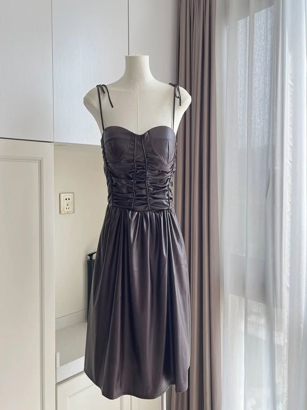 

PANKH Leather Fit & Flare Midi Dress, Brown