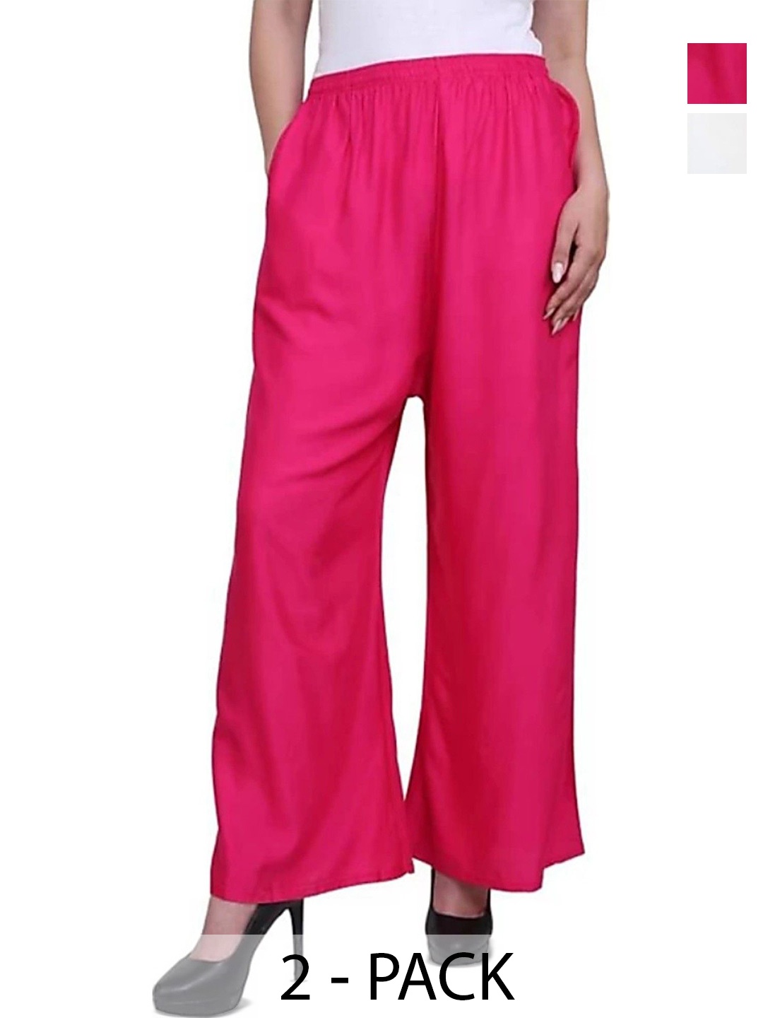 

FAMBEE Women Pack Of 2 Flared Palazzos, White