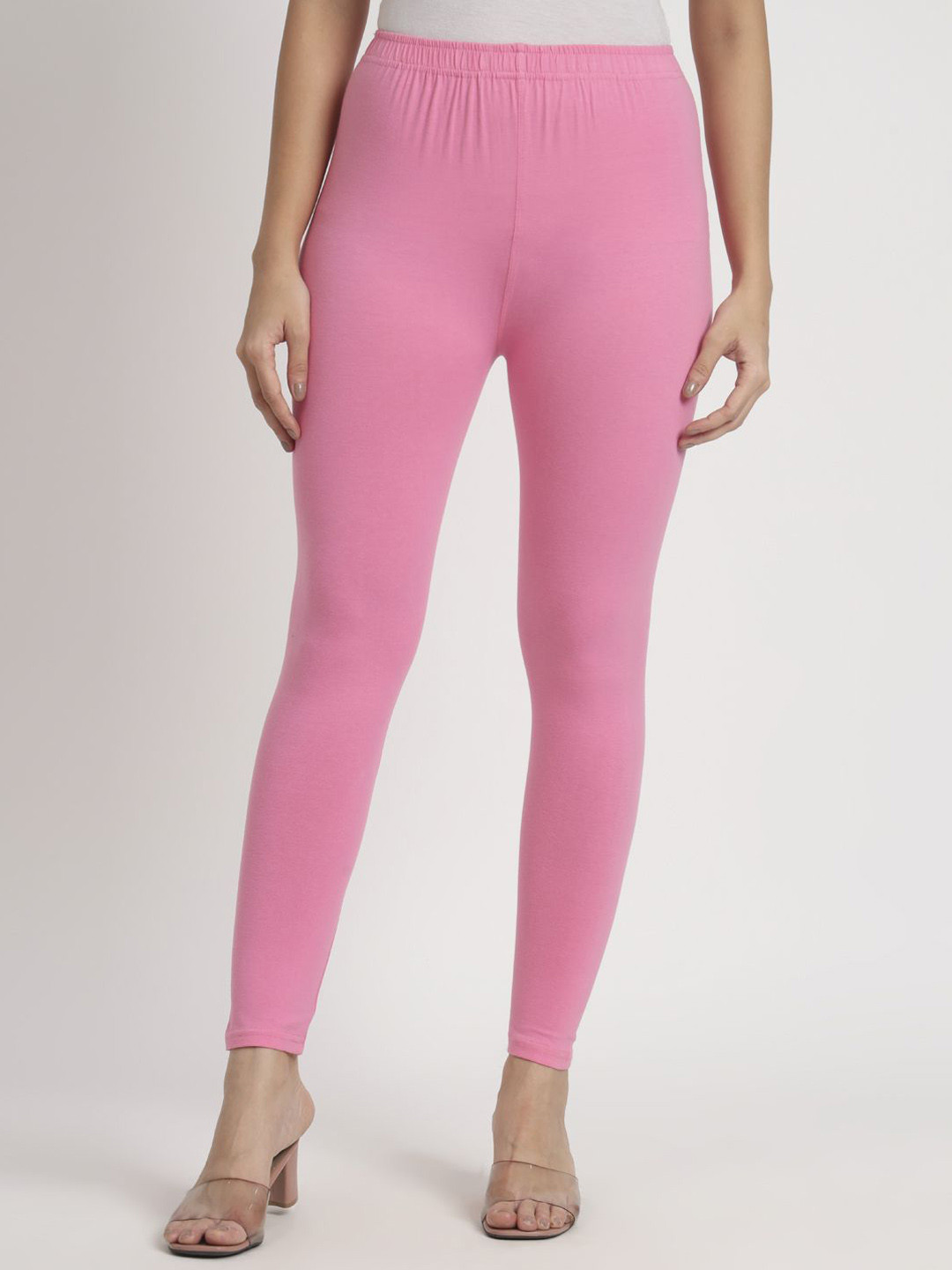 

Thread Plus Women Ankle Length Super Stretchable Solid Cotton Leggings, Pink
