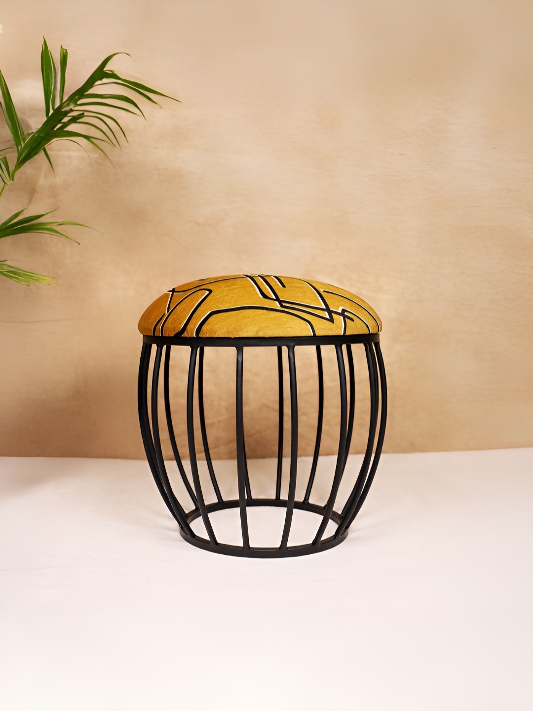 

Decoghar Yellow & Black Abstract Printed Oval Shaped Metallic Stool