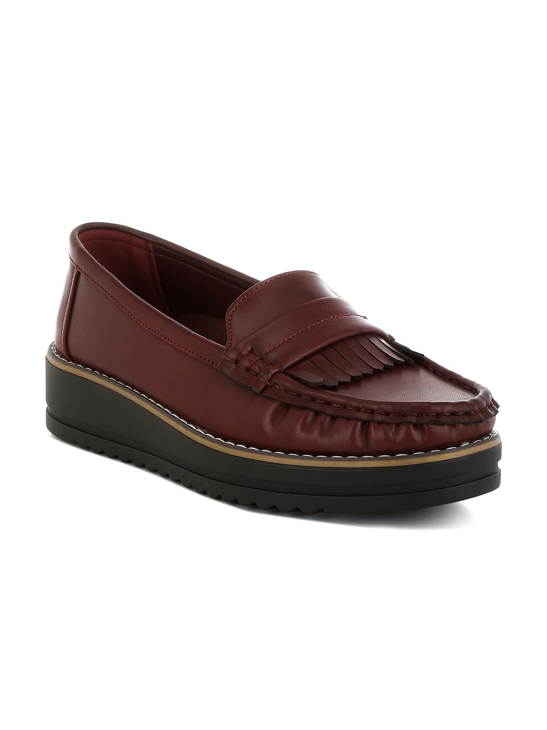 

London Rag Women Slip-On Leather Loafers Casual Shoes, Burgundy