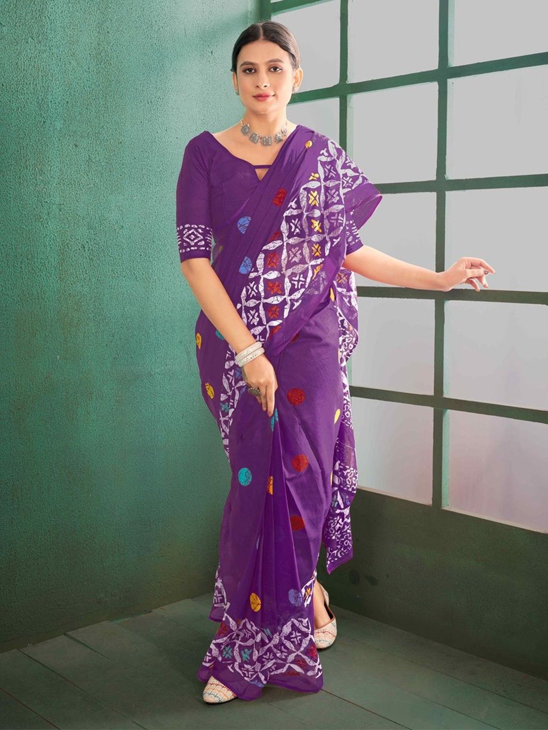 

HERE&NOW Pure Cotton Ikat Saree, Purple