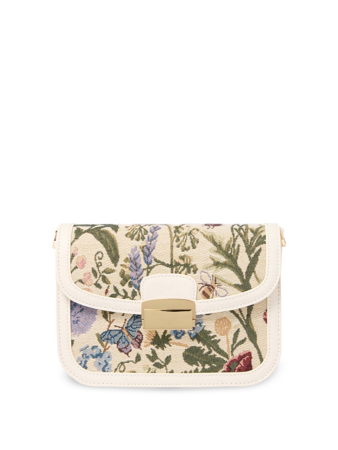 

Forever New Women Floral Printed Structured Sling Bag, Beige