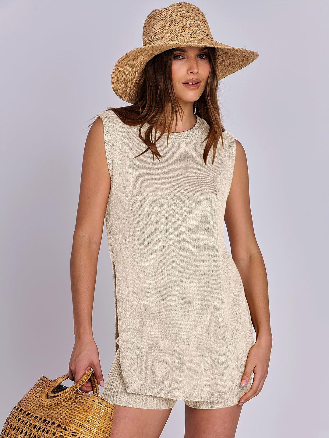 

StyleCast x Revolte Self-Design Sleeveless Top With Shorts, Beige