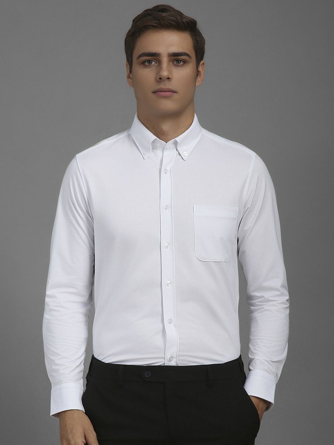 

Louis Philippe Men Slim Fit Button-Down Collar Solid Formal Shirt, White