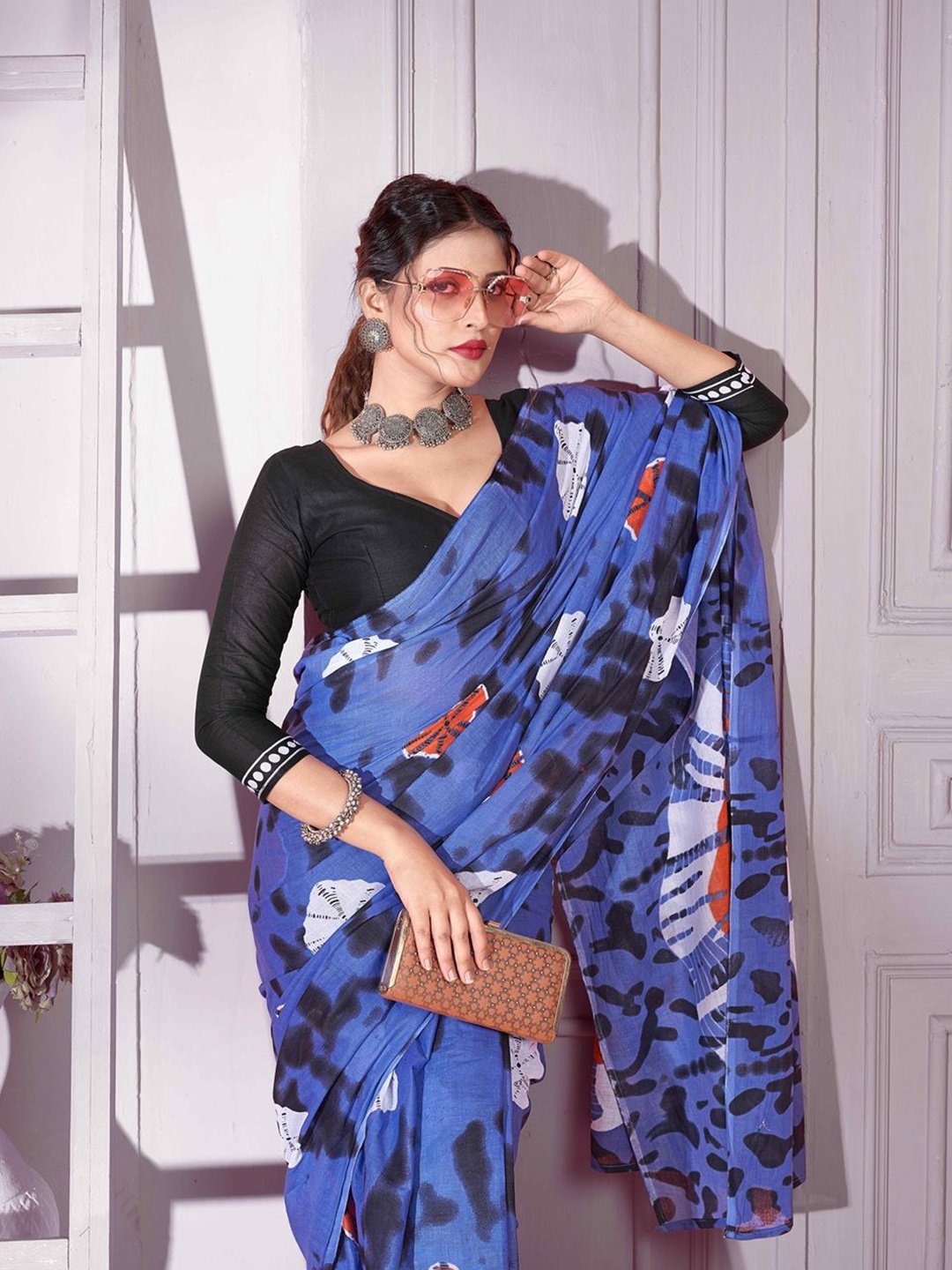 

HERE&NOW Printed Pure Cotton Saree, Blue