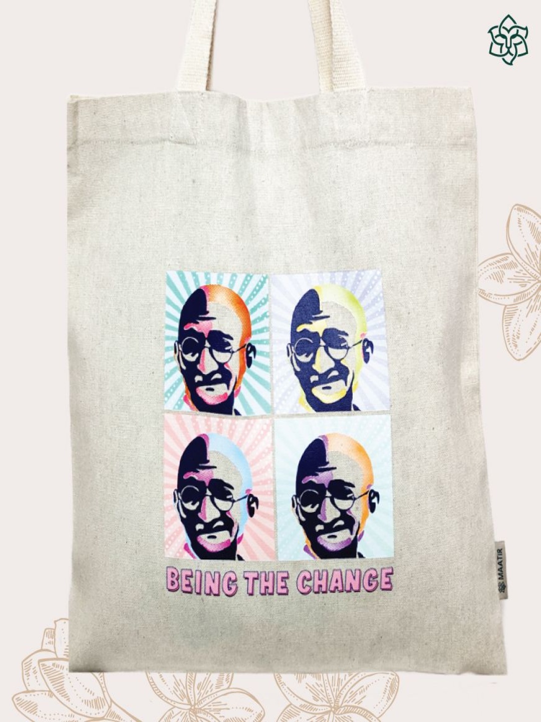 

MAATIR DESIGNS Unisex Gandhi Pop Art Graphic Printed Shopper Cotton Canvas Tote Bag, Beige