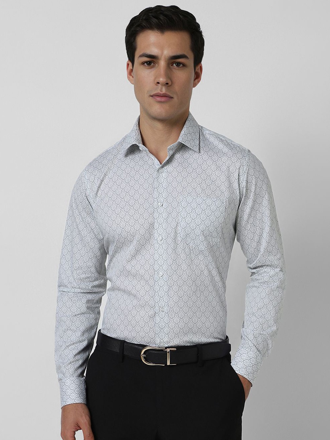 

Van Heusen Men Slim Fit Spread Collar Floral Printed Cotton Formal Shirt, Grey
