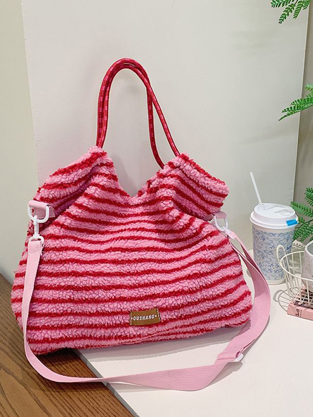 

StyleCast Women Striped Structured Tote Bag, Pink
