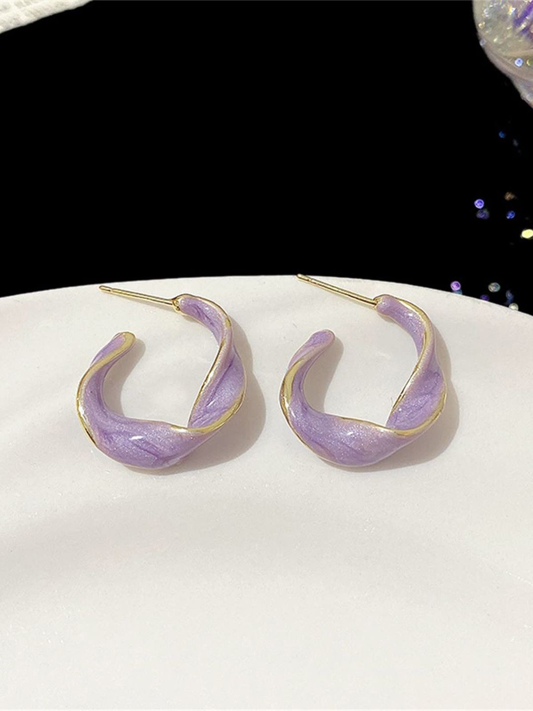 

BEYTER Sterling Silver Contemporary Half Hoop Earrings, Purple