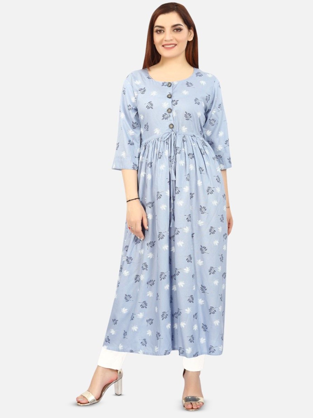 

Biyu Floral Printed Round Neck Anarkali Kurta, Blue