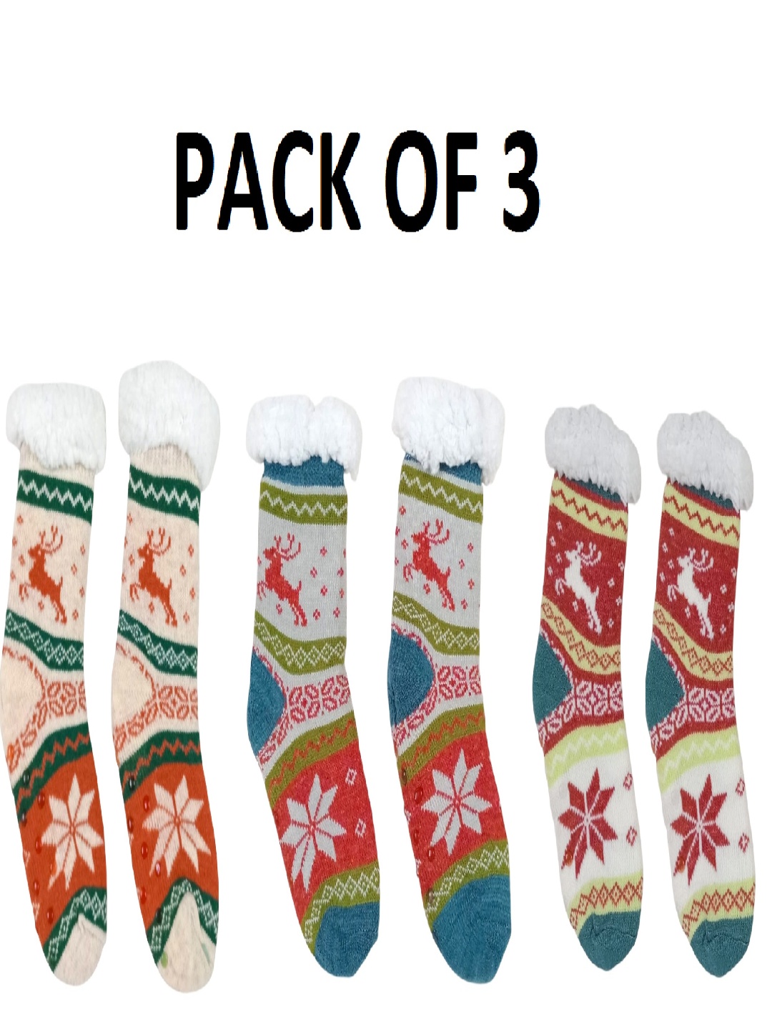 

Butterthief Kids Pack Of 3 Patterned Calf Length Sherpa Socks, Cream