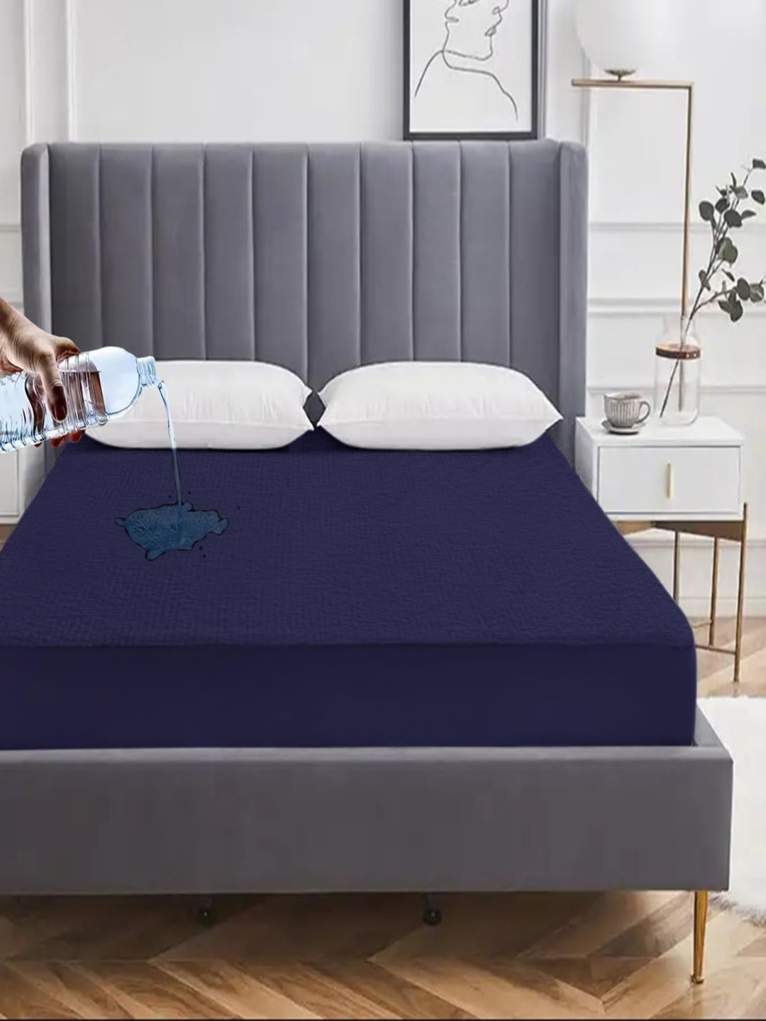 

hargunz Blue Terry Water Resistant King Size Mattress Protector