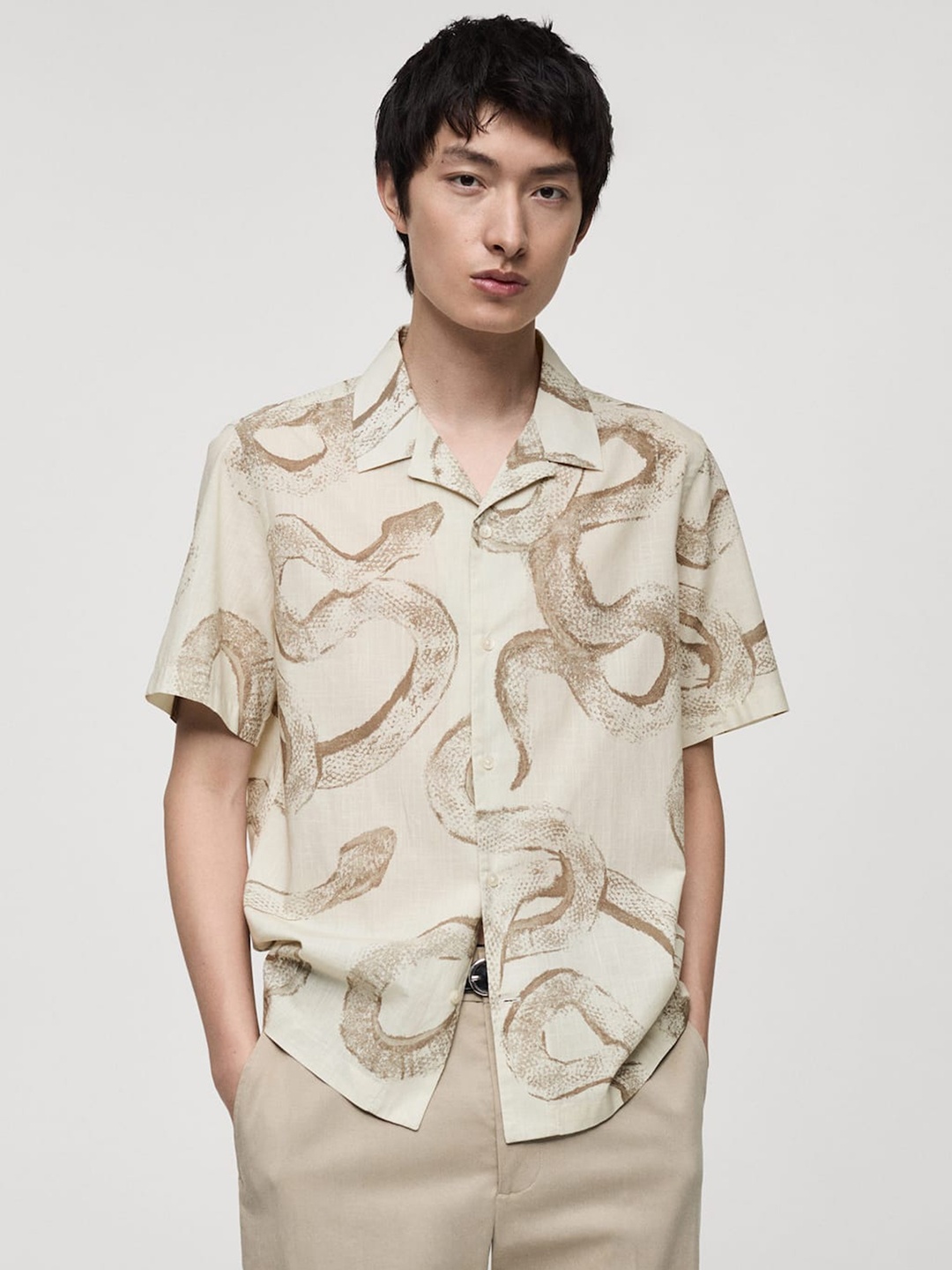 

MANGO MAN Animal Printed Casual Shirt, Beige