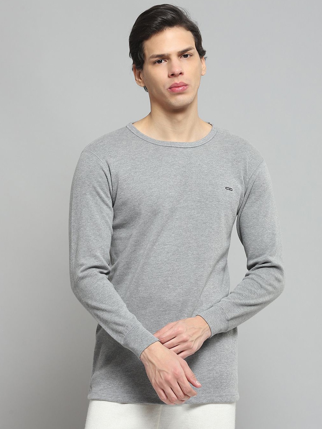 

Monte Carlo Men Round Neck Full Sleeve Ribbed Thermal Top, Grey