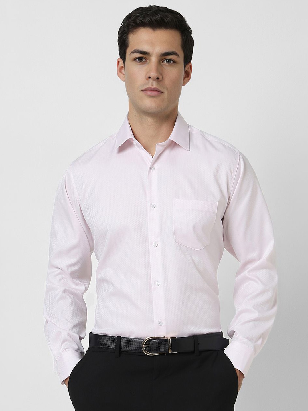 

Van Heusen Men Spread Collar Textured Cotton Formal Shirt, Pink