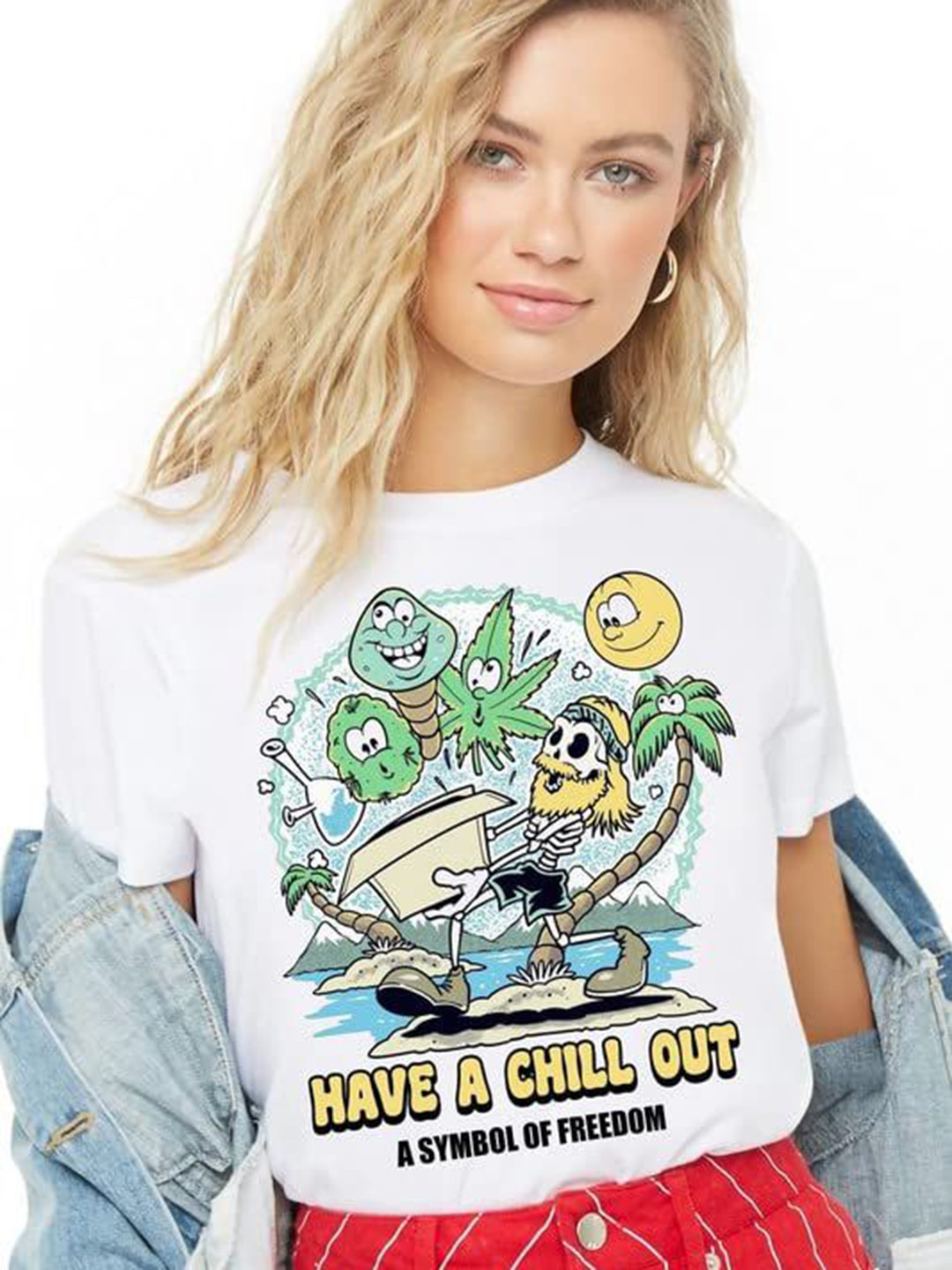 

VLAM Women Printed Applique T-shirt, White