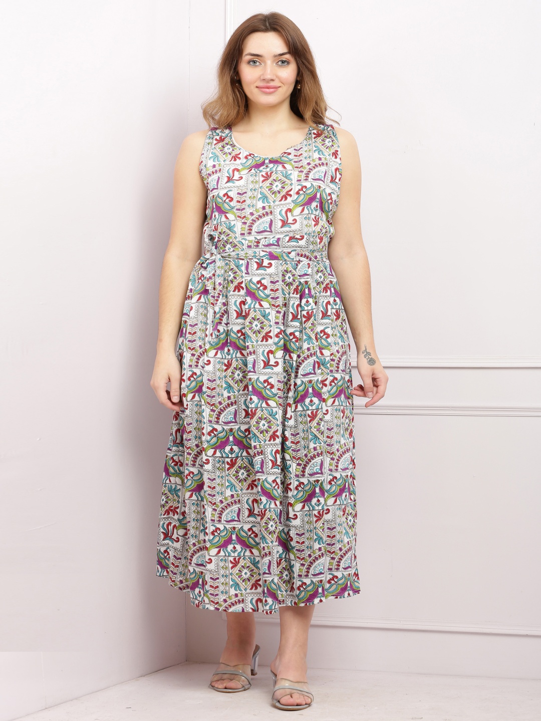 

ARJ FASHION Floral Print Maxi Dress, White