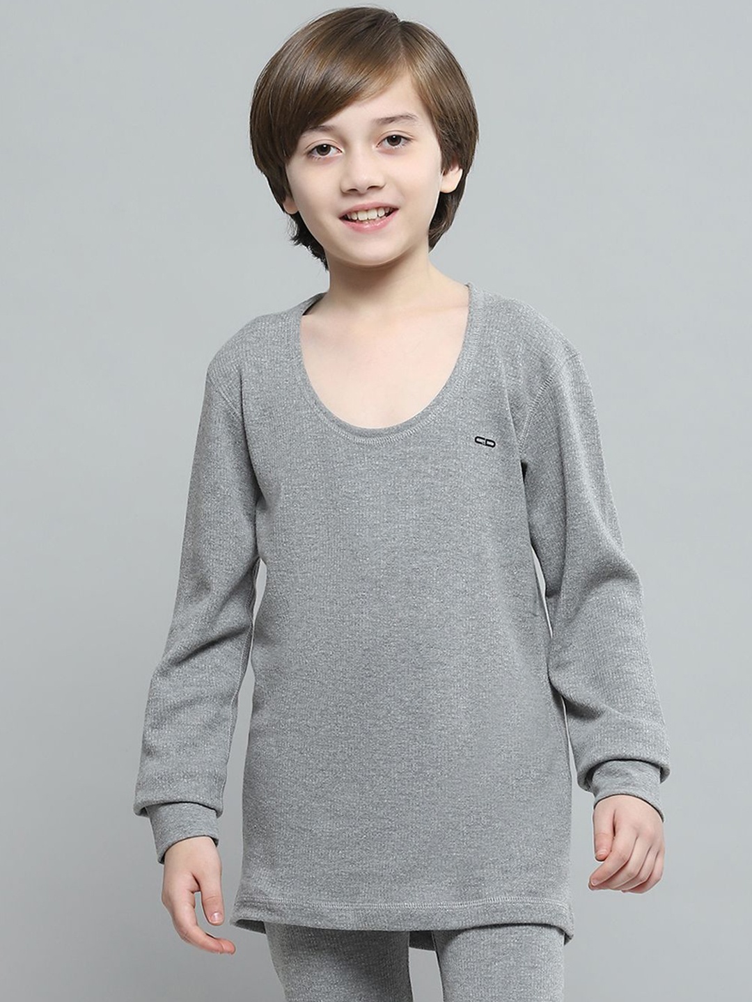 

Monte Carlo Girls Round Neck Ribbed Thermal Top, Grey