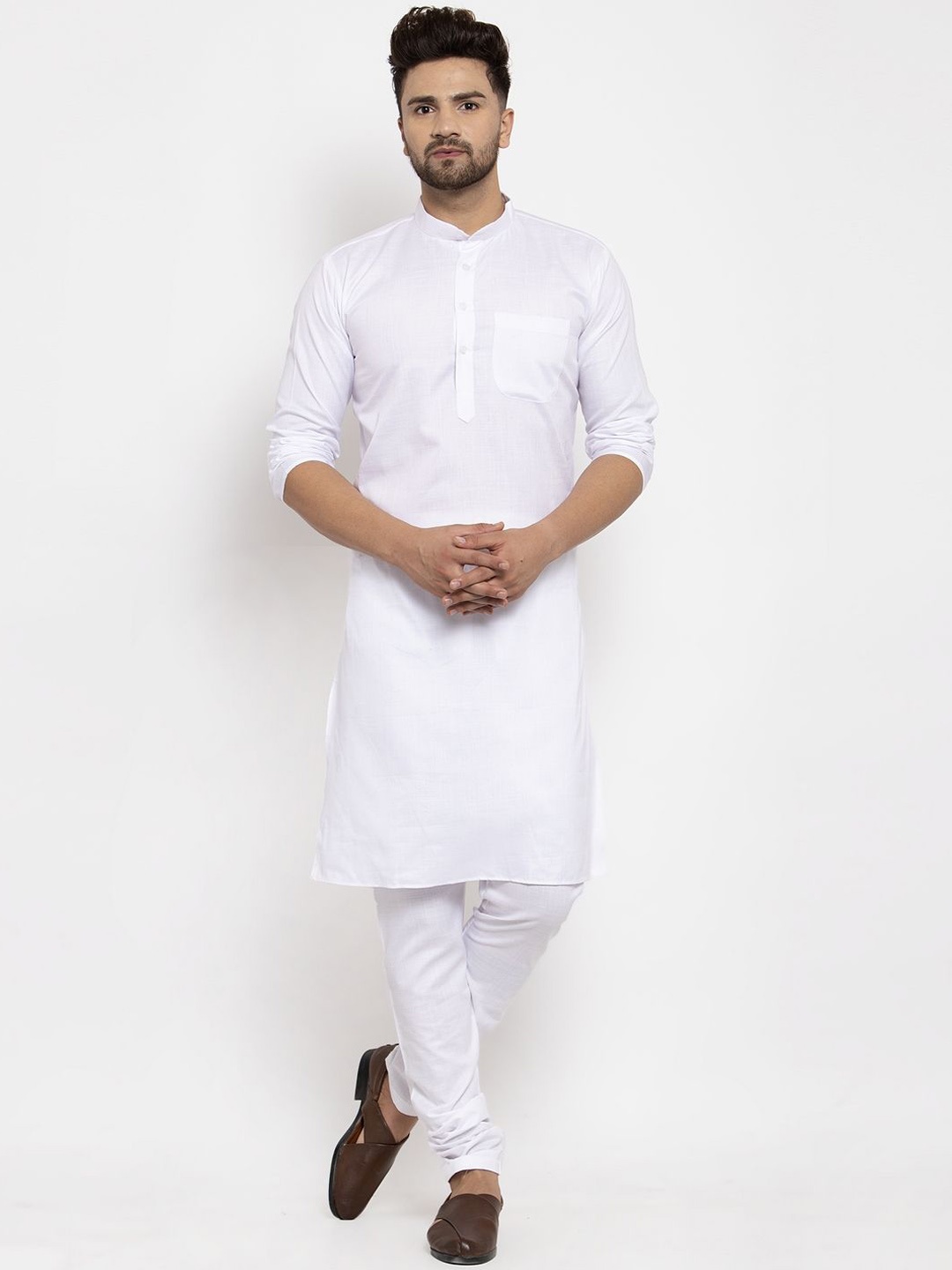 

Kaifoo Mandarin collar Straight Kurta With Churidar, White