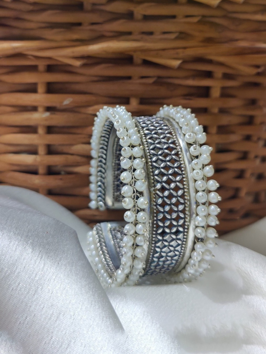 

Dulcett Silver-Plated Pearls Beaded Cuff Bracelet