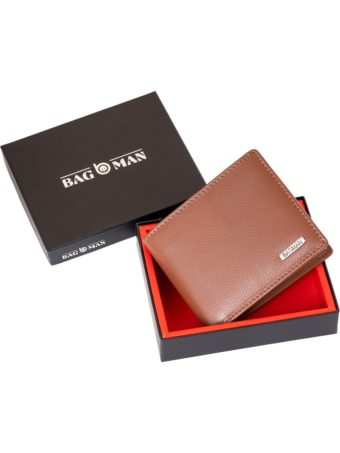 

BAGMAN Men Leather Two Fold Wallet, Tan