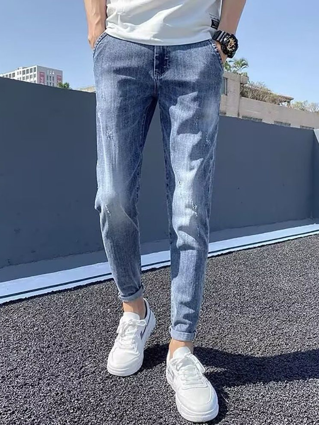 

StyleCast x Revolte Men Skinny Fit Light Fade Jeans, Blue