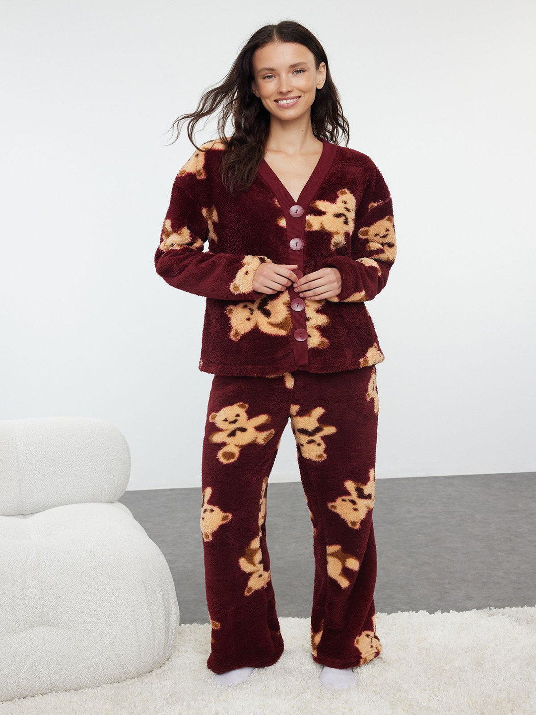 

Trendyol Women Printed Night suit, Maroon