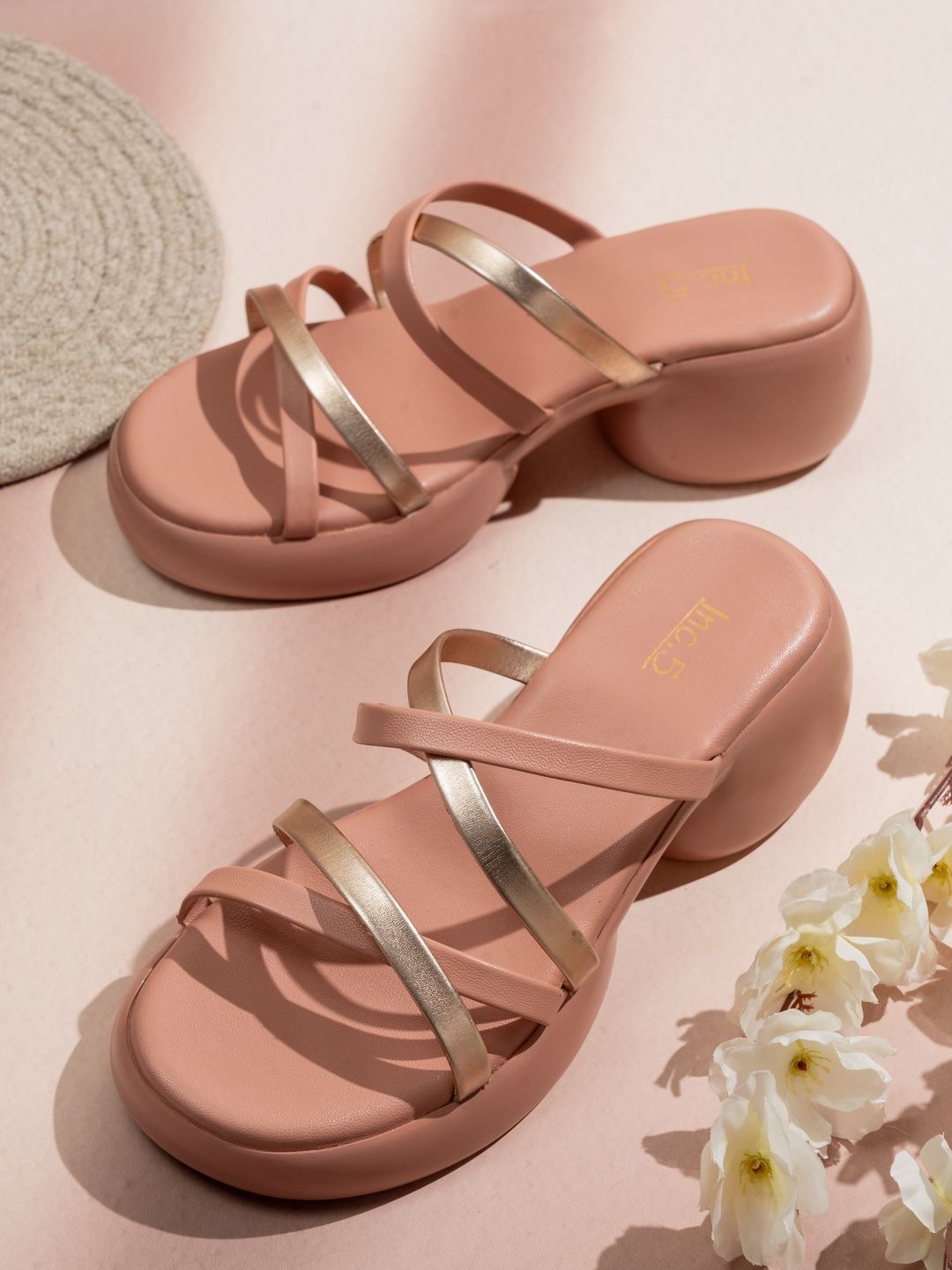 

Inc 5 Women Open Toe Block Heel Sandals, Peach