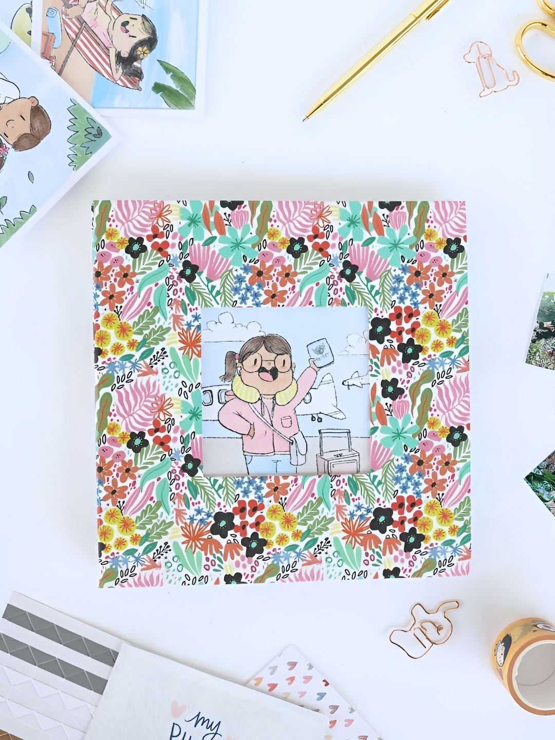 

Alicia Souza Pink & Blue Floral Printed Mini Photo Album With Box