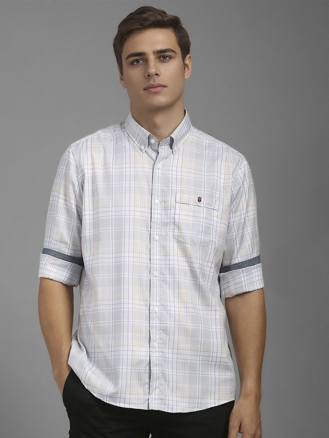 

Louis Philippe Sport Men Tartan Checked Pure Cotton Casual Shirt, Grey