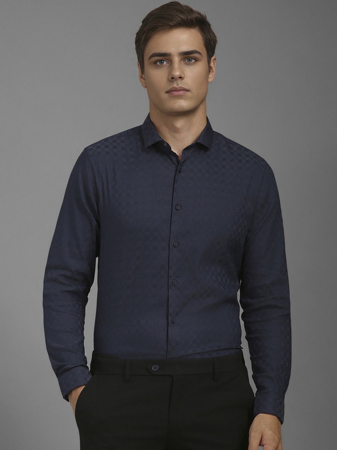 

Louis Philippe Sport Men Geometric Printed Super Fit Casual Shirt, Navy blue