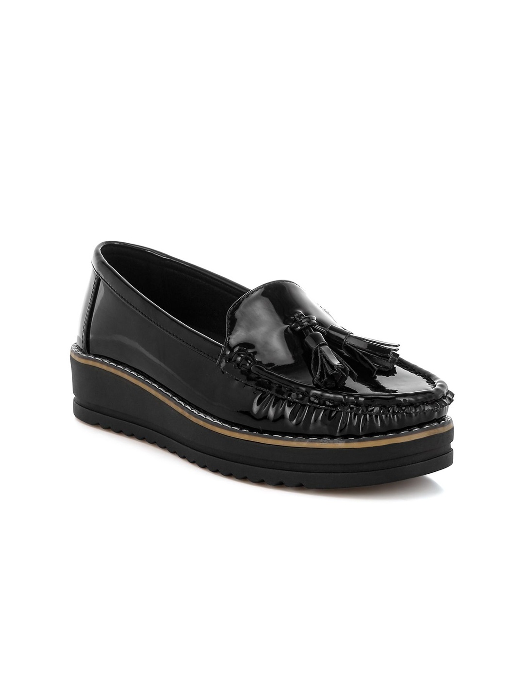 

London Rag Women Textured Round Toe Loafers, Black